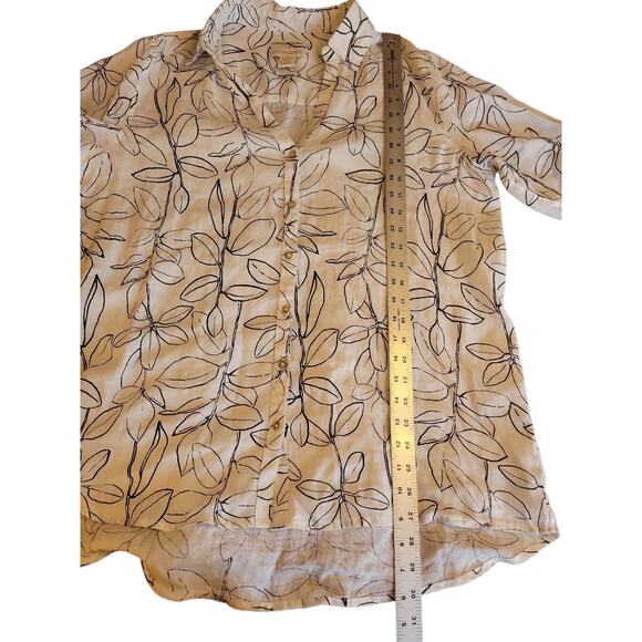 CYNTHIA ROWLEY Floral Print Roll Tab Sleeve 100% Linen Blouse sz L Anthropologie - Picture 4 of 7